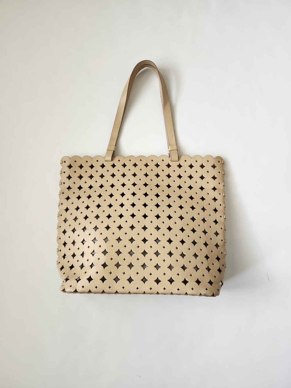 J. Crew Beige Leather Perforated TOTE - Picture 2 of 8